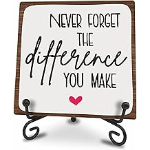 Wooden Motivational Office Desk Decor 4in - Never Forget The Difference You Make - Positive Reminder Inspirational Plaque with Stand for Home Office Desk Decor &amp; Accessories Gift for Women Men- A17