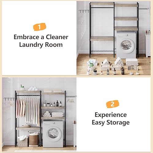 Miniatura 6 de IDEALHOUSE Estante sobre la lavadora de 28 pulgadas, organizador de lavandería resistente de 5 niveles con capacidad de estante, altura ajustable