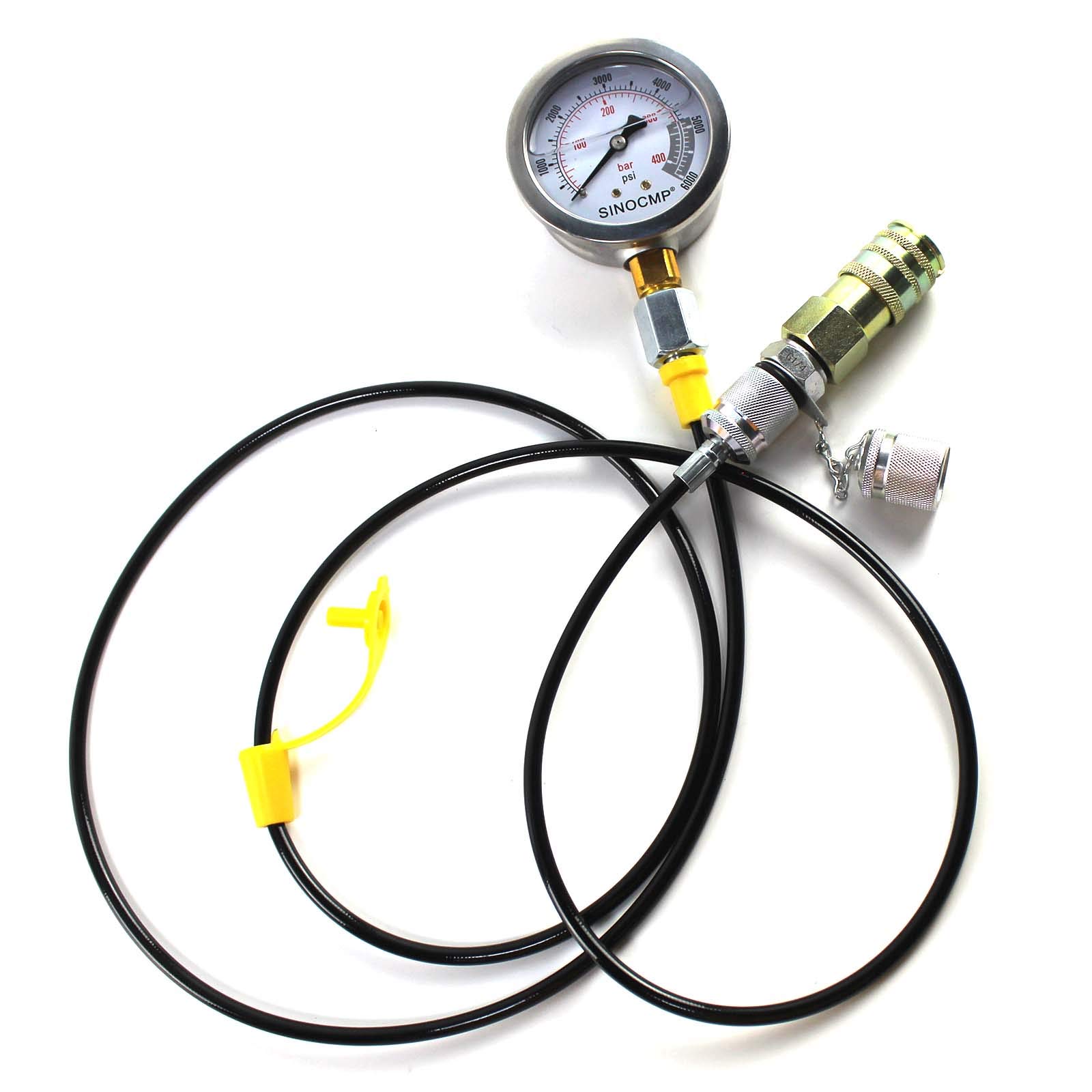 Kit di prova della pressione idraulica 40MPA/400BAR/6000PSI Kit di accoppiamento di prova per escavatore Komatsu Kit di manometro per macchine edili con 1 manometro, 1 tubo di prova e 2 raccordi