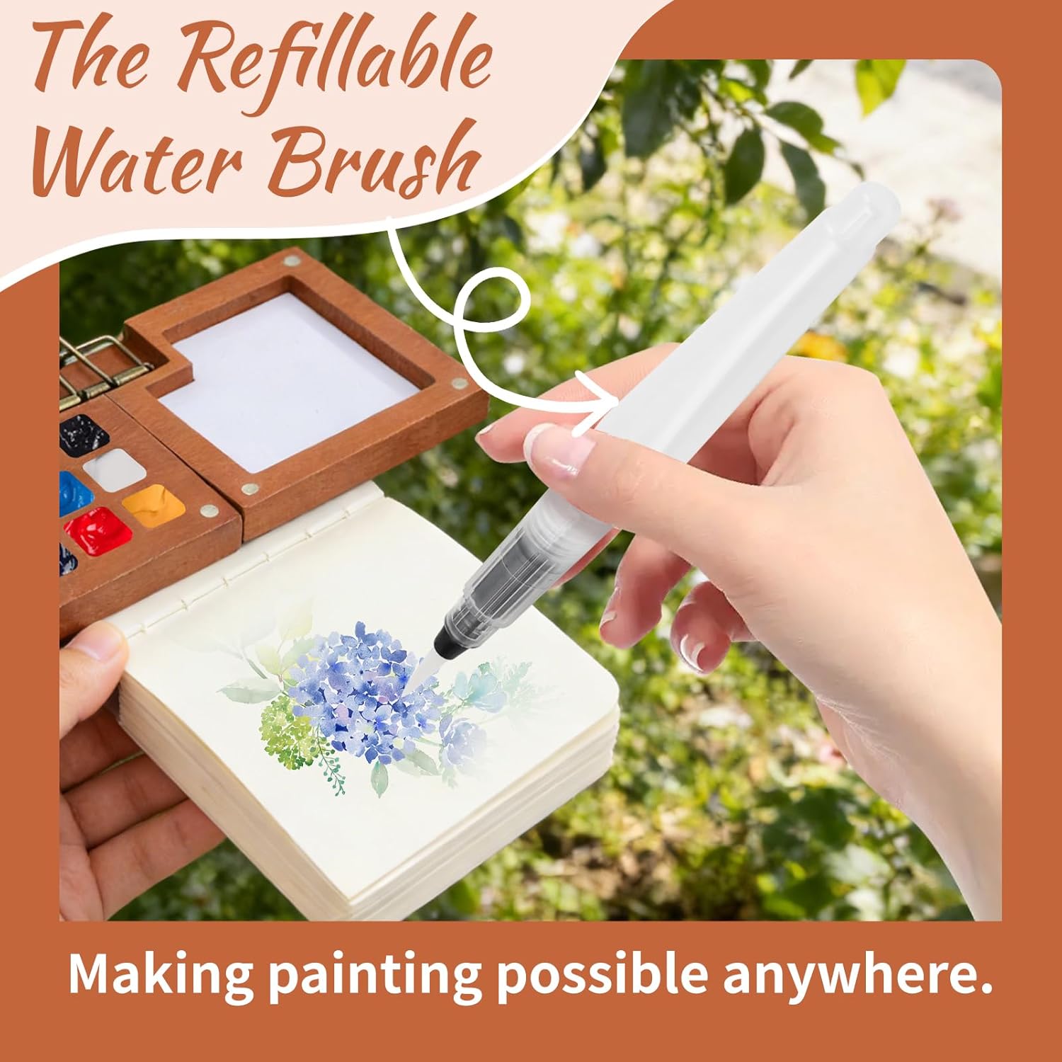 Mini Travel Watercolor Paint Set with Walnut Wood Palette, 12 Vibrant Colors Portable Art Kit with Backpack, Sketchbook, Water Brushes, Small Watercolor Set for Artists, Adults, Plein Air