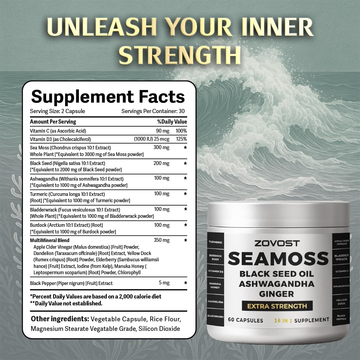 Superblend Daily Wellness Supplement – 24-in-1 Natural Formula with Sea Moss, Shilajit & Adaptogens – Energy, Focus & Vitality Support