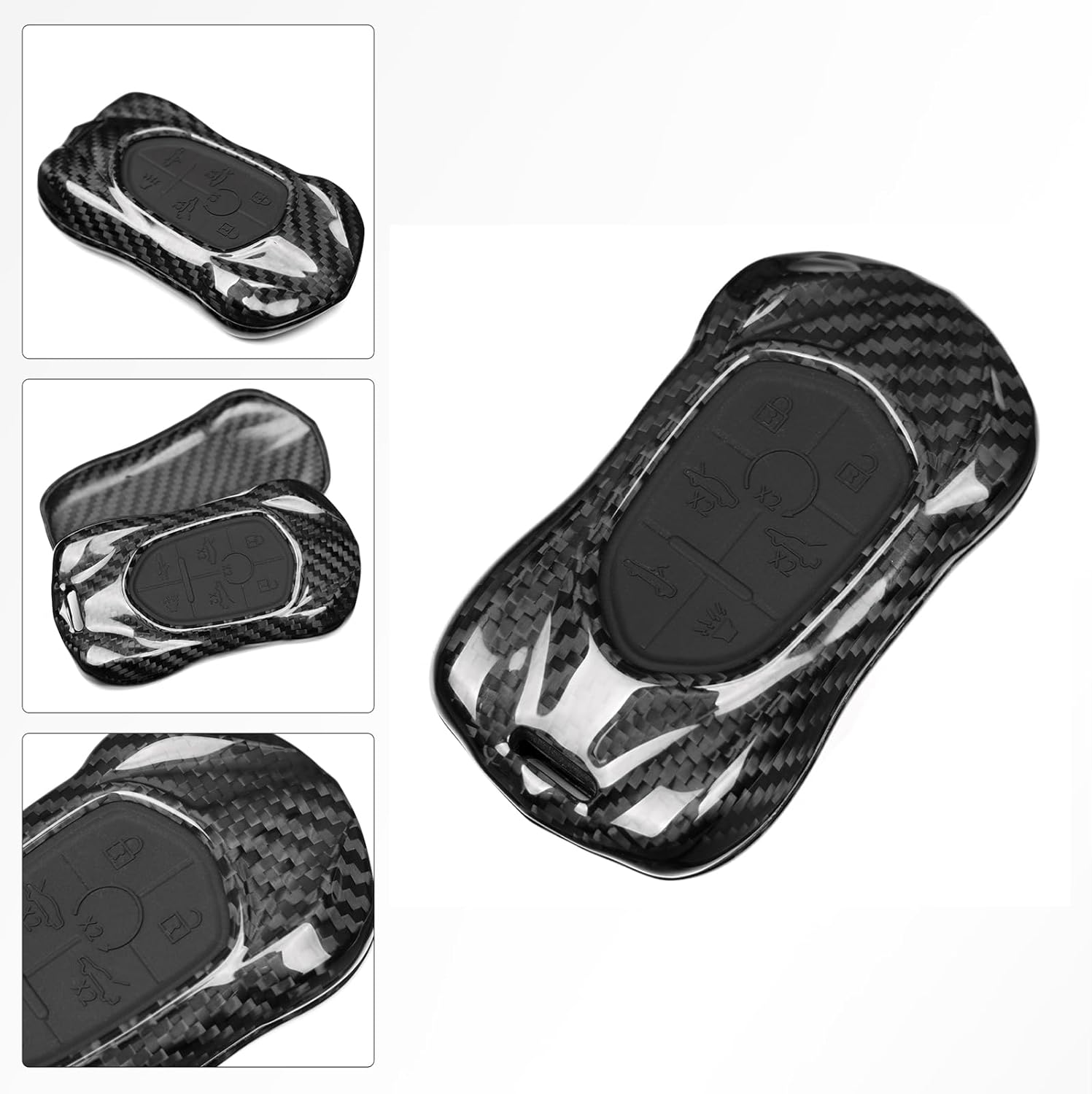Jogon Carbon Fiber Key Fob Cover for Corvette C8 Stingray Z51 Z06 Convertible 2020 2021 2022 2023 2024 2025 2026, Protective Fob Case Shell (Glossy Black)