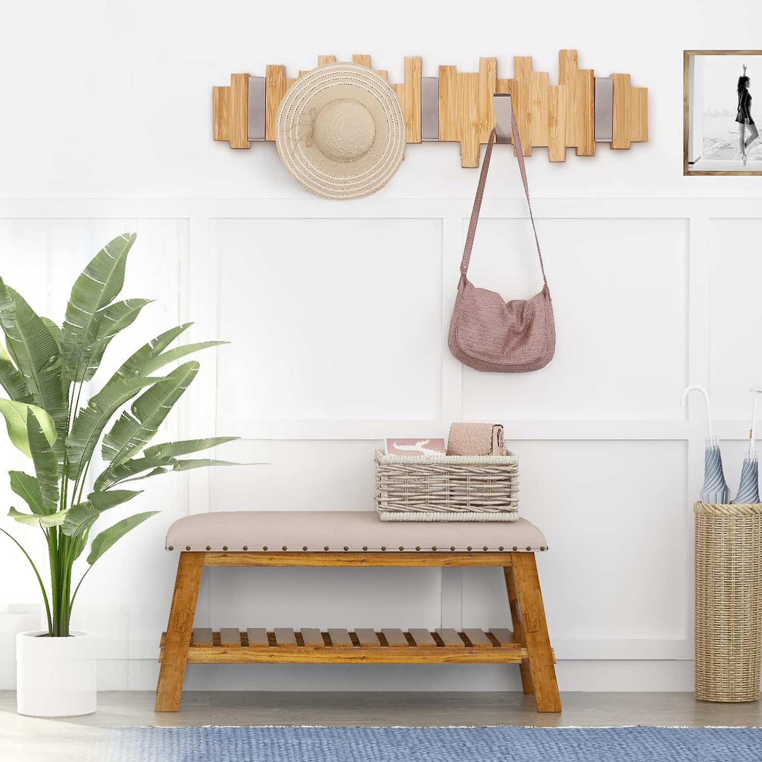 Amazon.de: Wandgarderobe Holz Bambus, Hakenleiste Garderobenhaken,  Hngegarderobe, Garderobenleiste und Moderne Wand Dekoration mit 5 Haken  fr Flure, Garderoben, Schlafzimmer und Badezimmer(40*11*2cm)