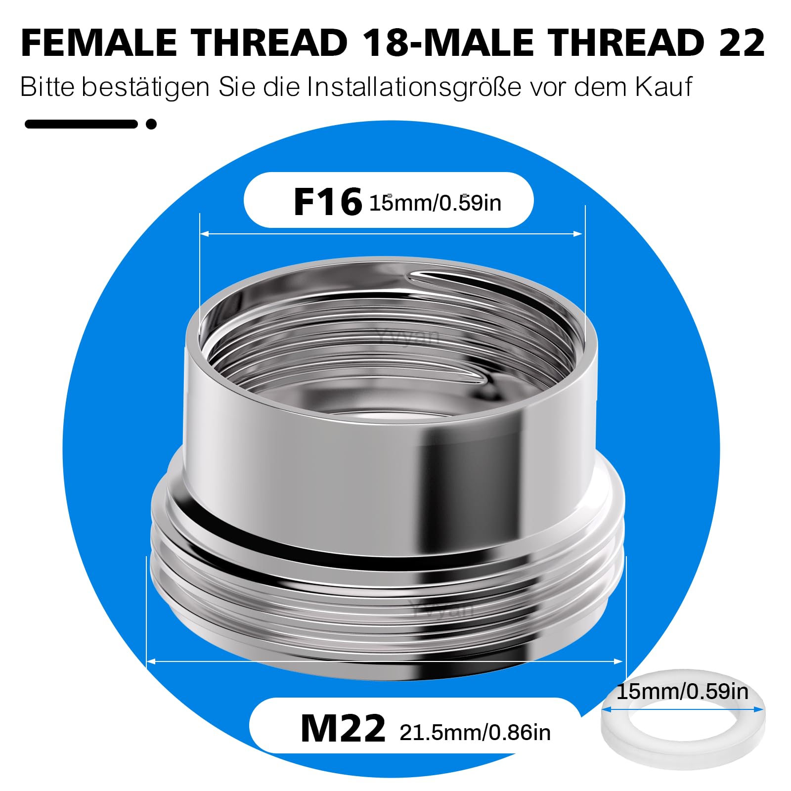 Adattatore per rubinetto - 2 pezzi, filettatura interna F16 su filettatura esterna M22, adattatore per aeratore rubinetto, ideale per aeratori e lavandini (argenteo, F16-M22)