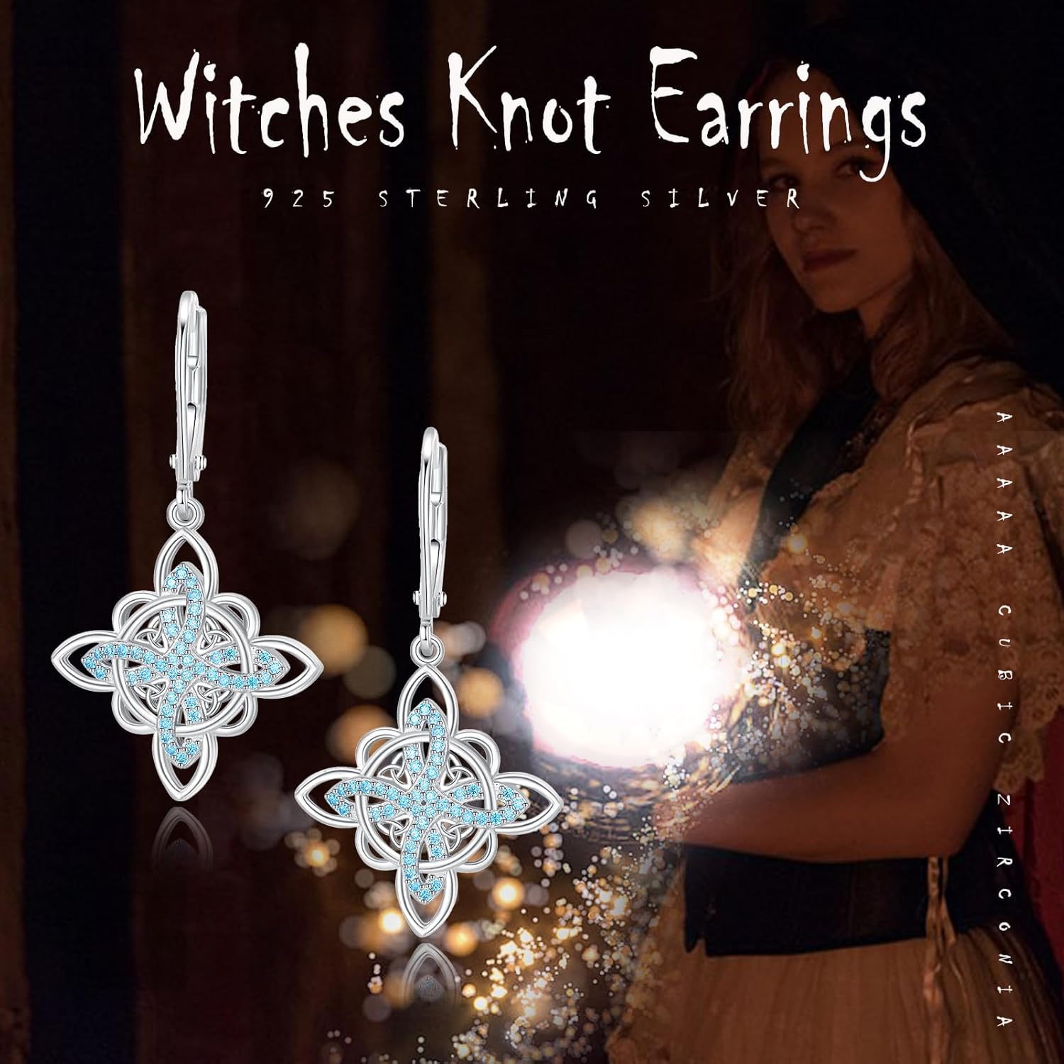 Celtic Witches Knot Sterling Silver Witch Earrings - Abalone Shell Birthstone Drop Dangle Leverback Celtic Earrings - Mother's Day Gifts for Women, Sisters, Best Friends - Image 5
