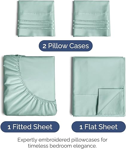Vista 971 de Juego de sábanas de 4 piezas tamaño king, extrasuaves, transpirables y refrescantes con esquinas profundas, sábanas de fácil ajuste y sin arrugas