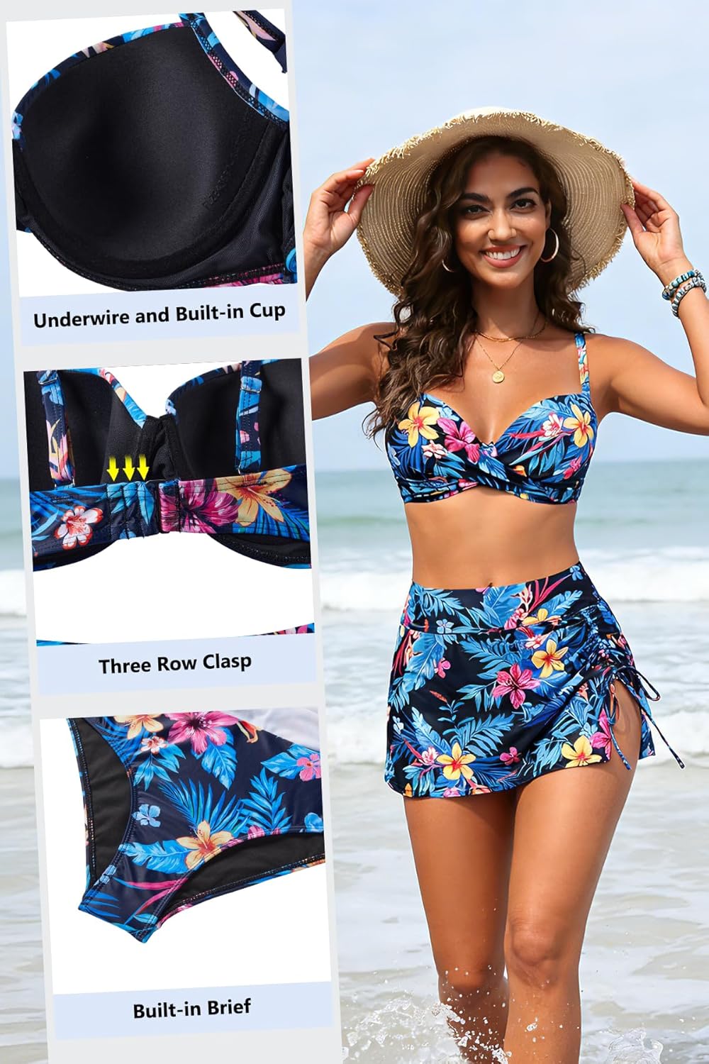 Yonique Women's Underwire Bikini with Swim Skirt - 2026 Tummy Control Two Piece Bathing Suit High Waisted Push Up Swimwear - Image 4