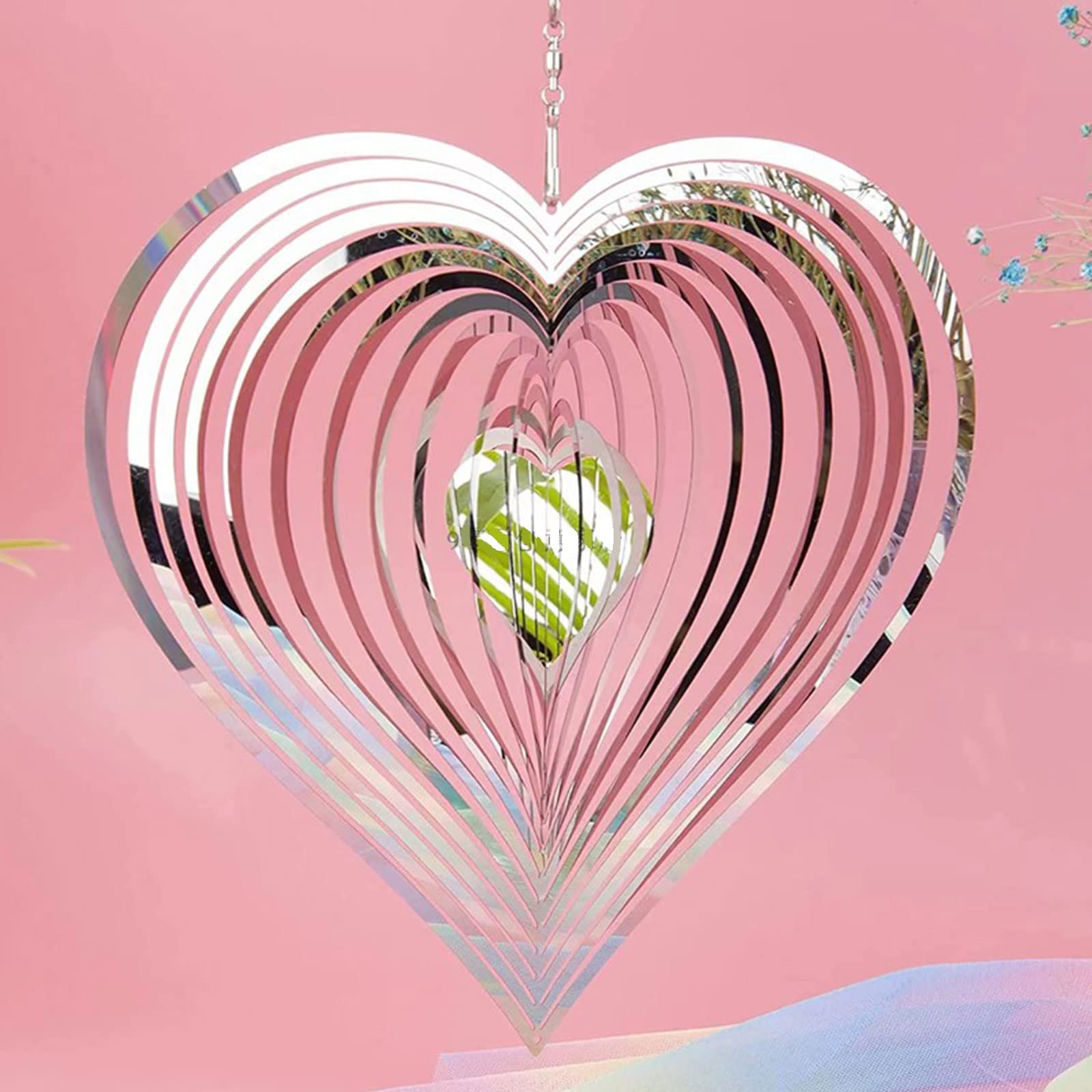 Campanelli Eolici A Cuore WTpin - Acciaio Inox, Per Esterni, Giardino, Finestre, 15x15 Cm - Foto 3