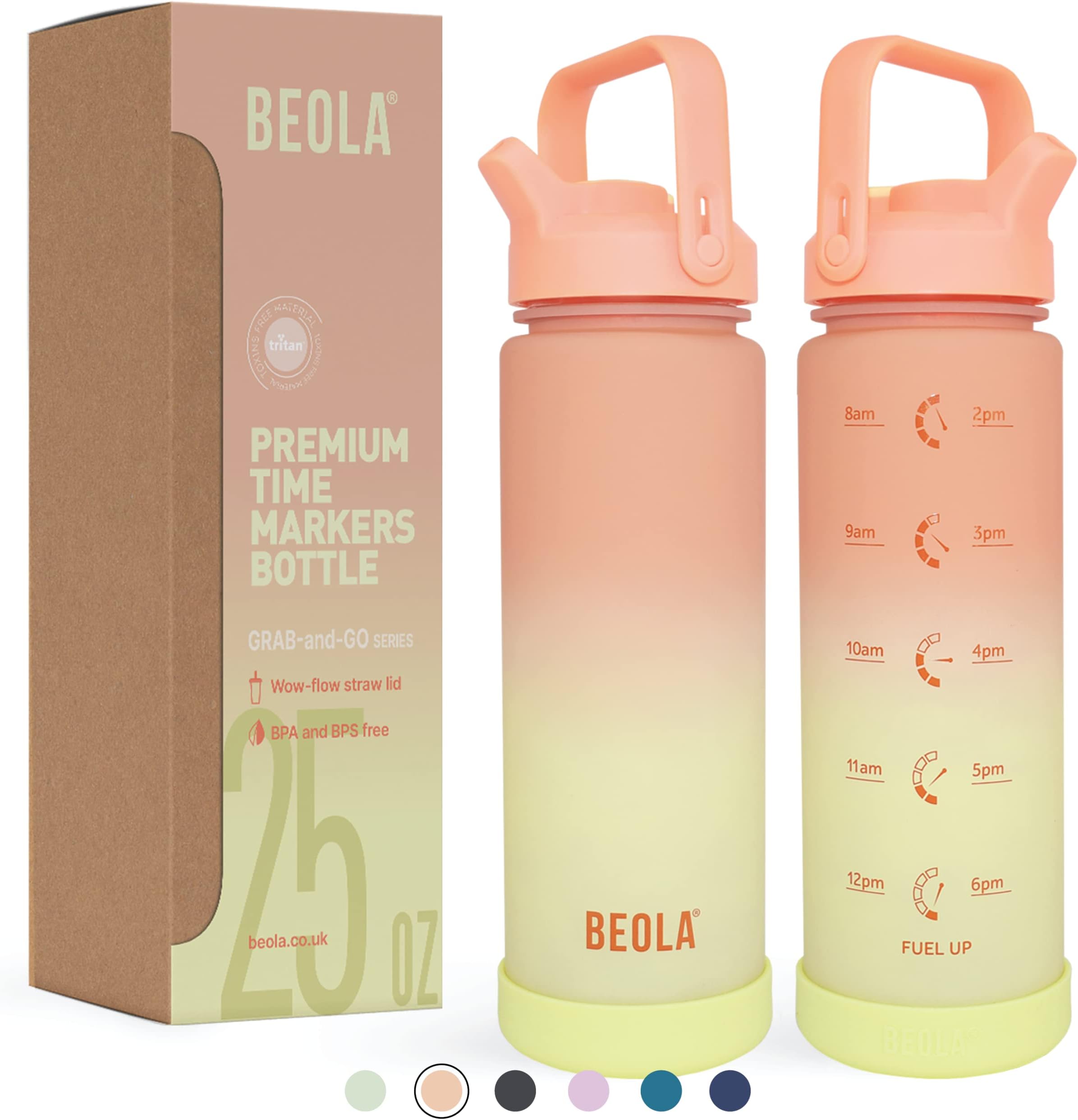 1000ml, 750ml, Motivational Water Bottle with Time Markers and Straw Lid, Tritan Plastic, BPA BPS FREE Leak Proof and Drop Resistant Office Bottles, 32oz, 25oz (Coral Blend, 750ml)