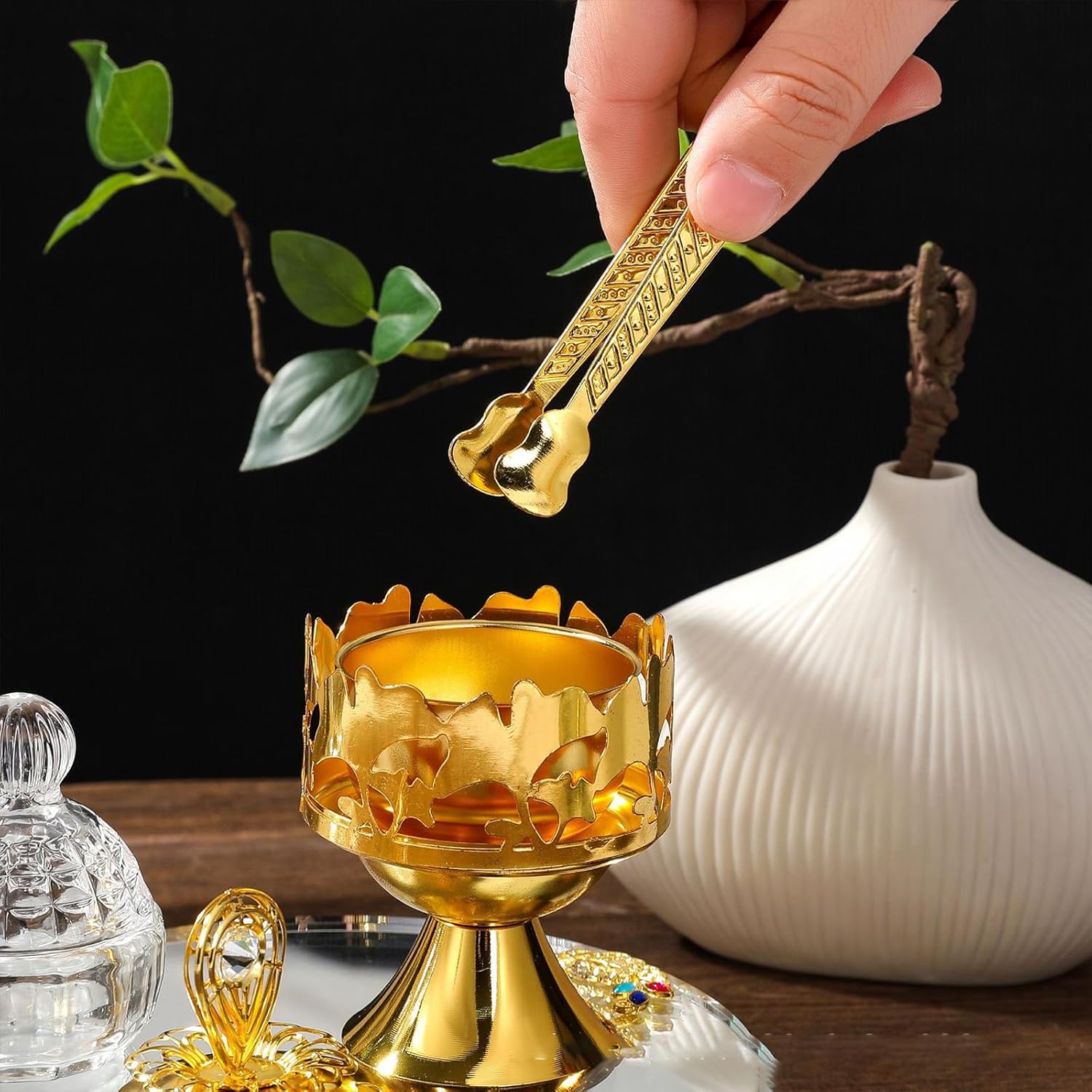 Elegant Metal and Glass Incenses Burners Set for Home Decoration Housewarmings with Essential Oil Bottle Jar