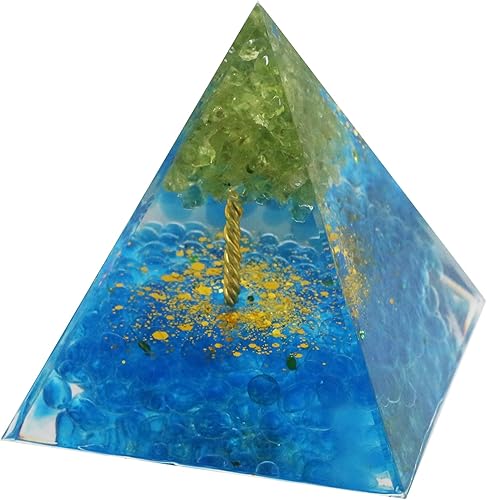 Miniatura 4 de Pirámide de orgón, árbol de la vida de peridoto y cianita, cristales curativos Pirámides de orgonita para meditación Espiritualidad Metafísica,