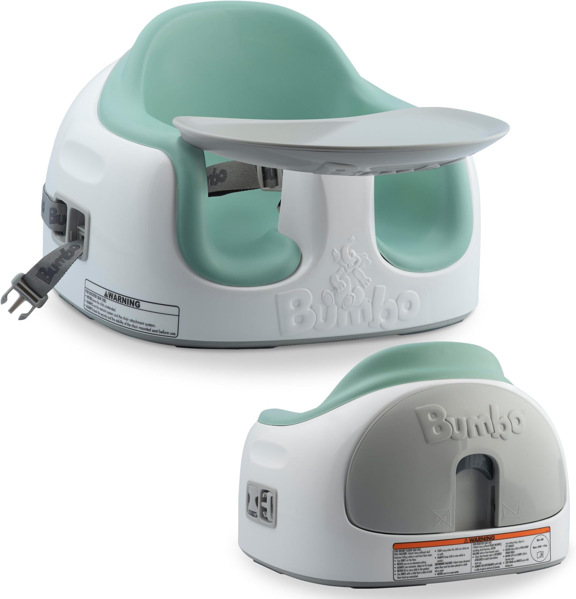 Bumbo 3-in-1 Multi-Seat for 6 to 36 Months, Travel Baby Feeding & Play Floor Seat, All-in-One Portable Booster with Tray & Toddler High Chair, Hemlock