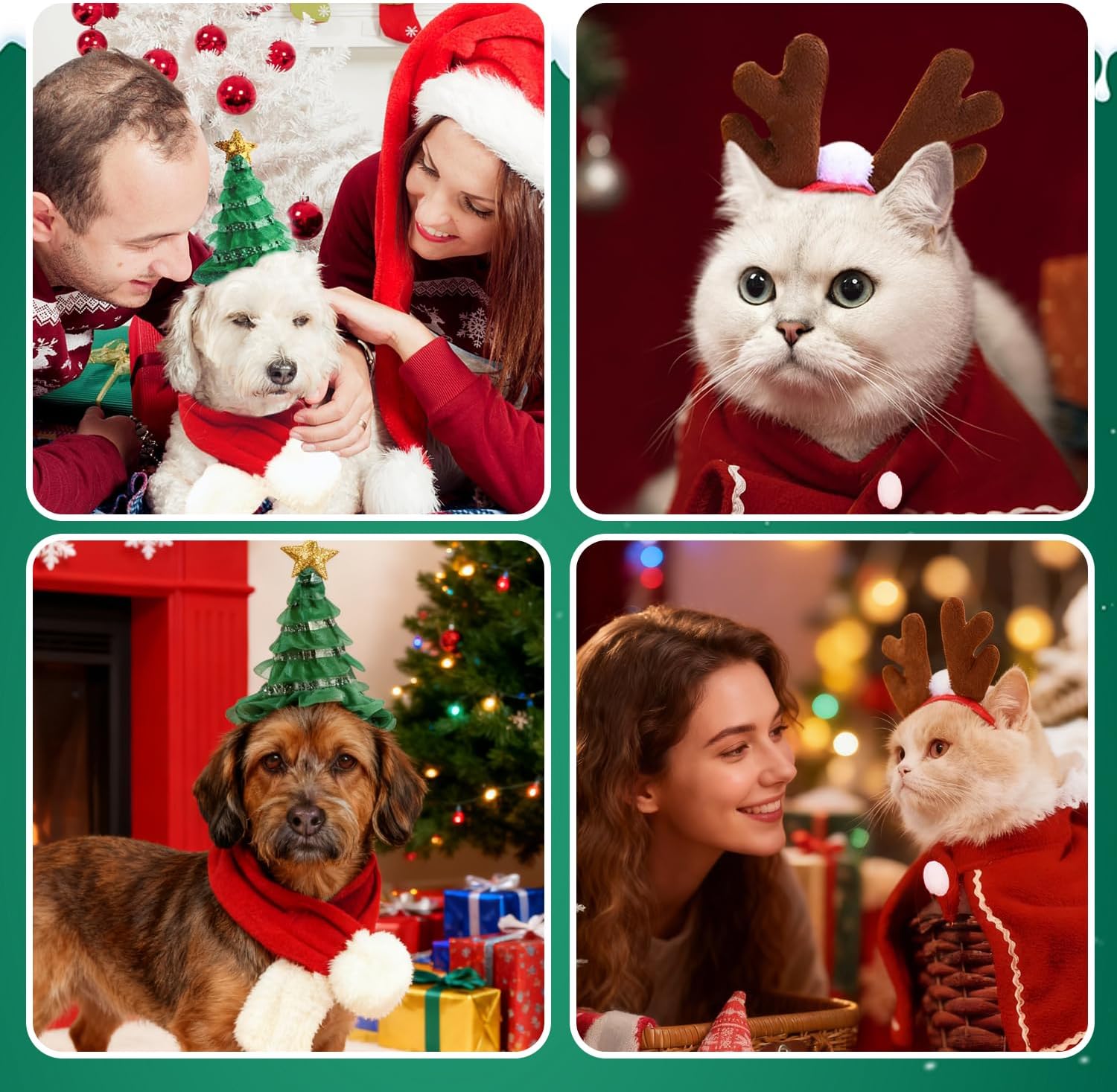 Christmas Costume for Pets, 4 Pieces Christmas Accessories Pet Clothes, Christmas Costumes for Cats Dogs with Hat, Reindeer Antlers Headband, Scarf, Mantle, for Dogs Cats 8
