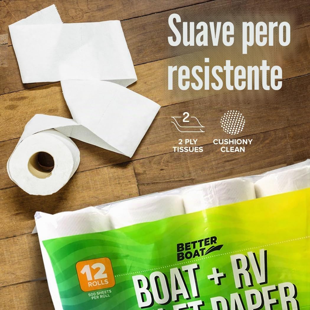 Papel higiénico para barco y caravana, seguro séptico, disolución rápida para uso marino y cámper, biodegradable y seguro para tanques, paquete de 12 unidades