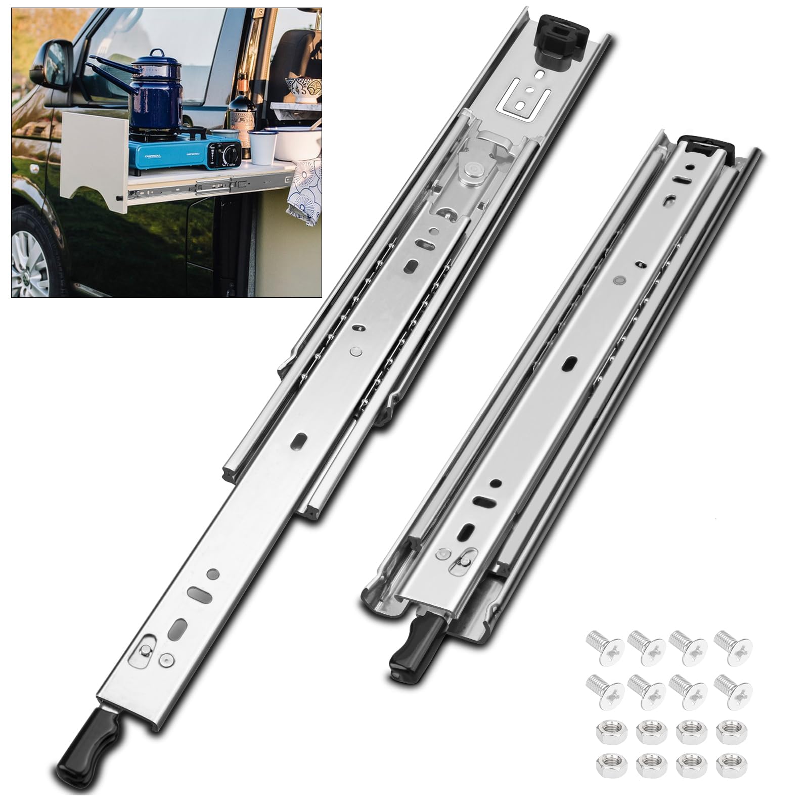 Glissières de tiroir verrouillables extension complète rail de guidage charge lourde 113kg