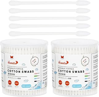 HOMEFOX Precision Pointed Organic Cotton Swabs, 400 Count Lint-Free Q-Tips with Round Tips, Paper Sticks - Cruelty-Free Gentle Cleaning