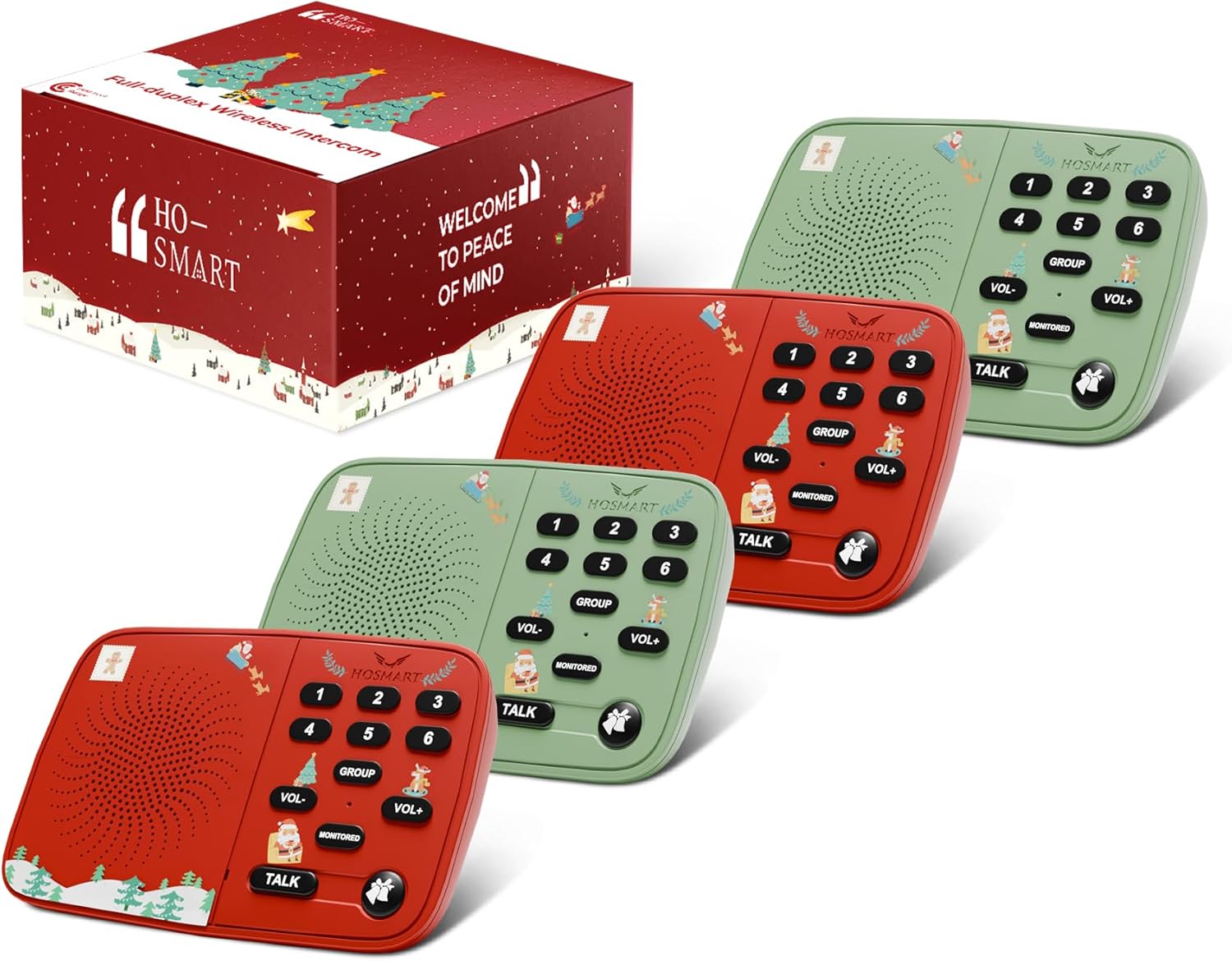 Hosmart UltraSpeak Intercoms Wireless for Home, 2025 Christmas Edition Intercom System for Home Use, Clear Sound Intercom System for Business with 1300 Ft Range, Gift for Family Friend Elderly(4Packs)