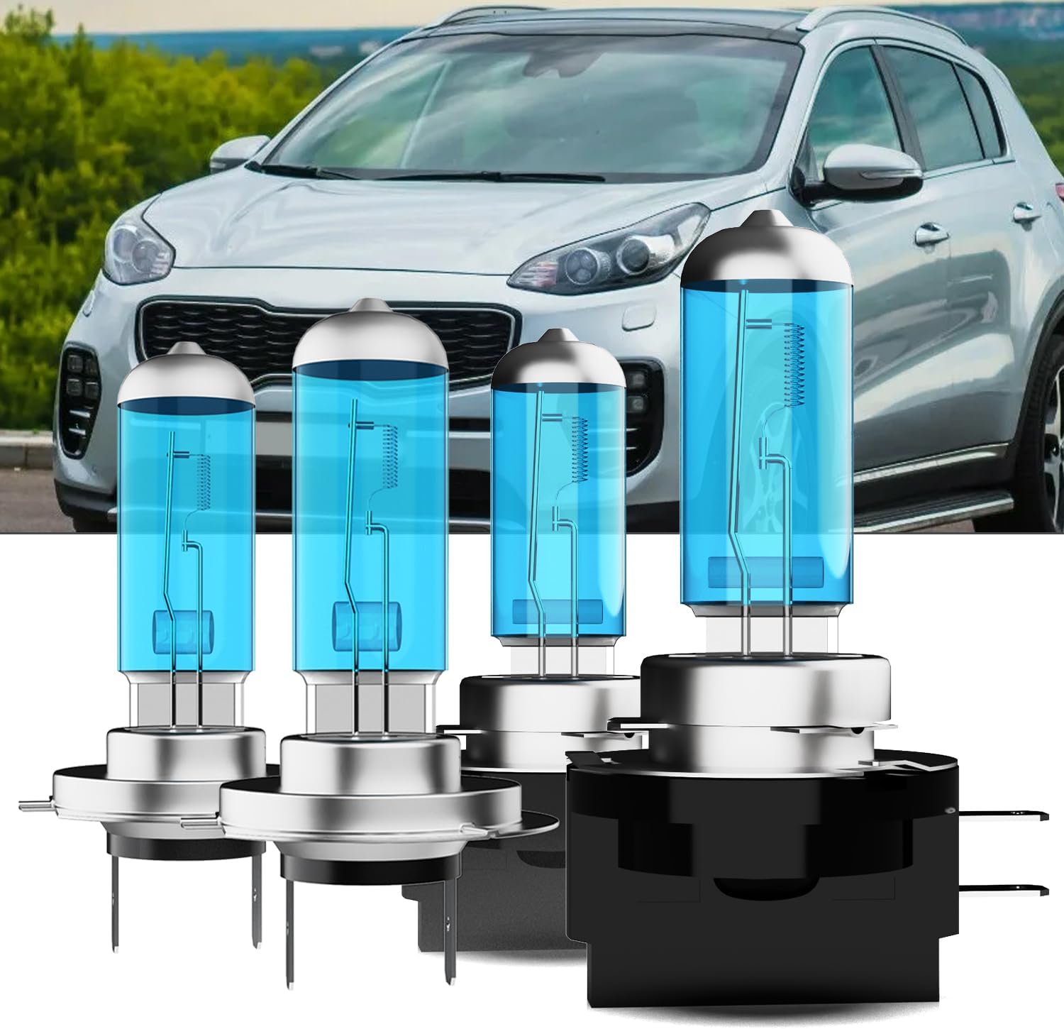 Upgraded Halogen Headlight Bulbs Fit For Kia Sportage 2011-2016,H7 High Beam H11B Low Beam High Performance Headlights,Super Light 6000K White,Plug n Play,4-Pack