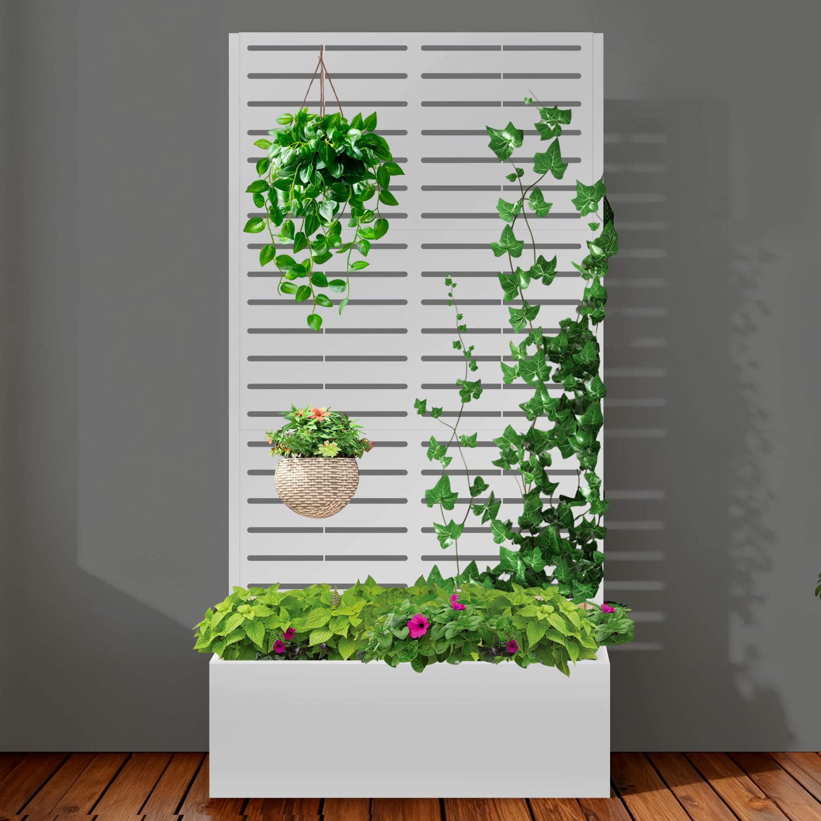 Cama de jardín elevada de metal con enrejado Gawicpy blanco, jardinera exterior para huerto urbano