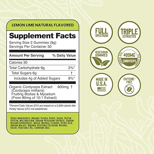 Miniatura 7 de Tspacious Boost Cordyceps - Gomitas de hongos totalmente naturales, apoya el estilo de vida activo y el hiperenfoque, lima limón, 60 unidades