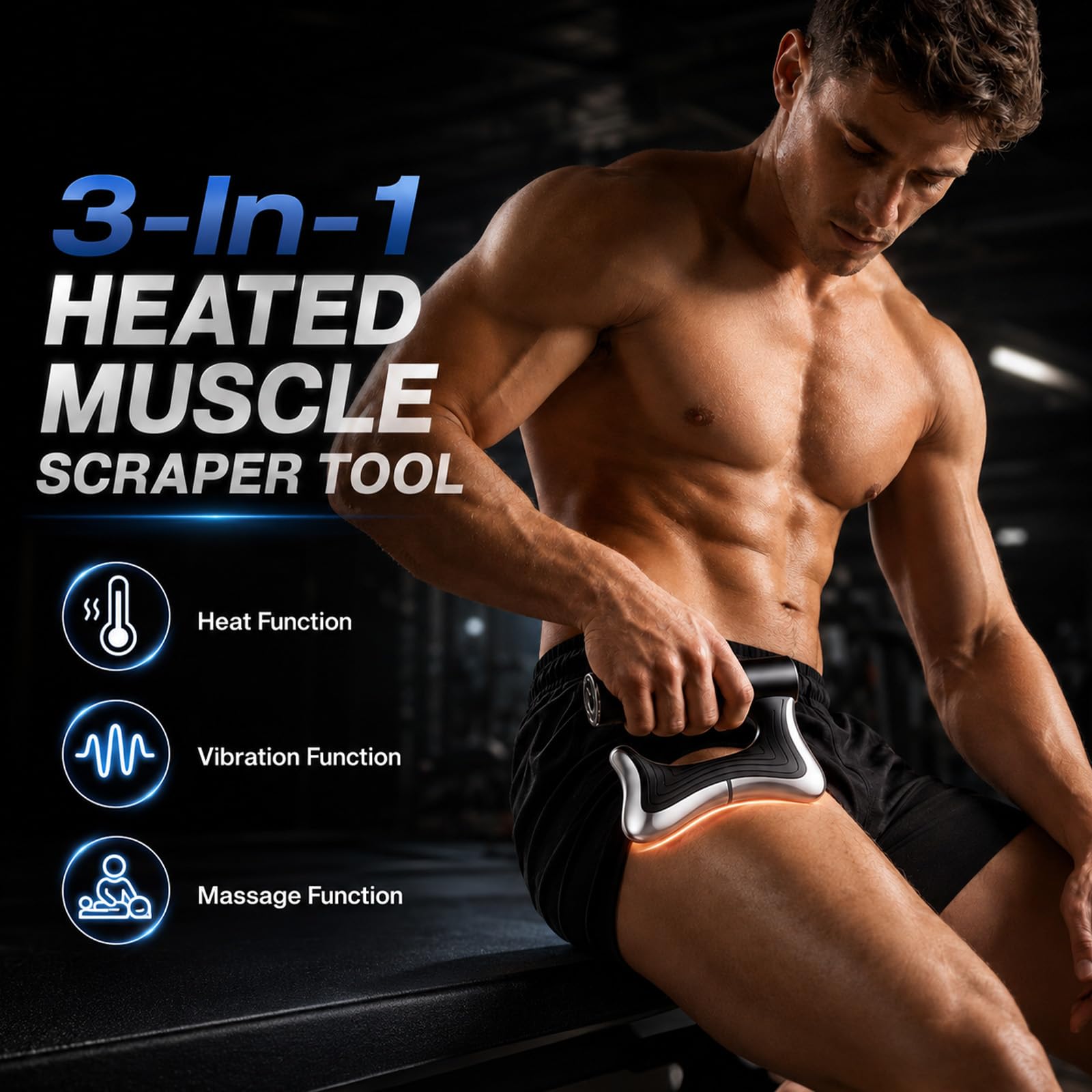 Elektrischer Muskelschaber, Faszien-Massageklinge mit Wärme und Vibration, Tragbares Gua-Sha-Massagegerät zur Ganzkörper-Muskelentspannung, Schwarz