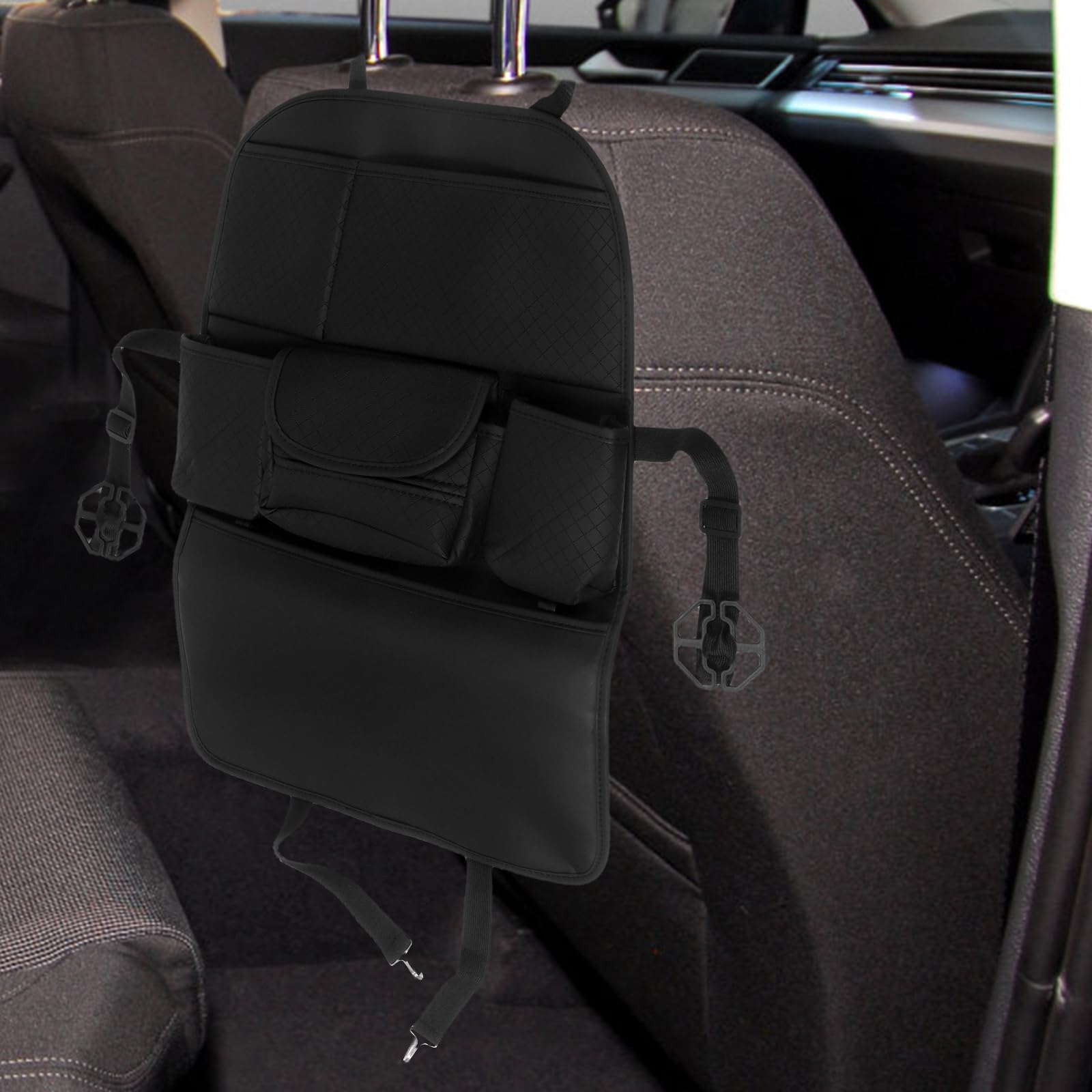 Organizer per Sedile Posteriore Auto Nero, Borsa Portaoggetti Multifunzione Sospesa con Porta Tablet e Portabicchieri, Organizer Schienale Auto Compatibile con Suv, Camion