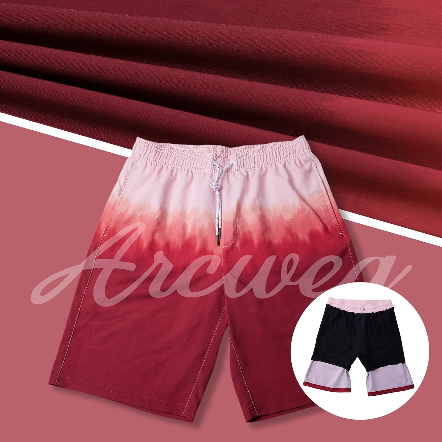 Arcweg Mens Swim Trunks with Compression Liner 2 in 1 9" Swimming Trunks Quick Dry Men's Swimwear for Surfing Summer Beach
