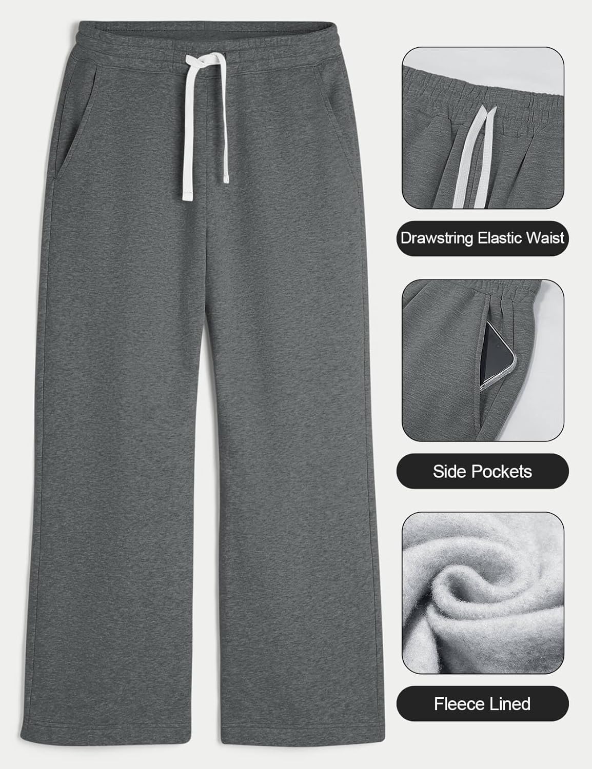 HeSaYep Men's Fleece Lined Sweatpants Baggy Wide Leg Lounge Sweat Pants with Pockets - Image 6
