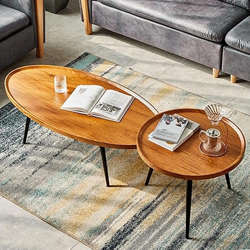 Miniatura 15 de Mesa de centro de madera rústica, mesa de centro ovalada de nogal, mesa de centro moderna para sofá, mesas auxiliares para sala de estar, hogar,