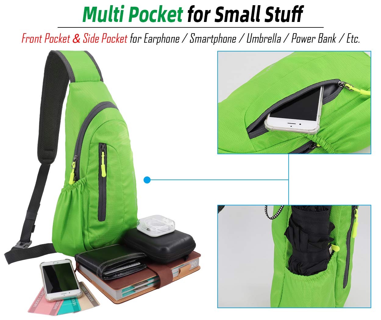 Gisdanchz Borsa a Spalla Uomo, Marsupio Sportivo Uomo Running Borsa Moto Chest Bag Mini Sling Backpack Rucksack Impermeabile Zaino Monospalla Borsello Tracolla Borse Ragazza Borsello, Verde