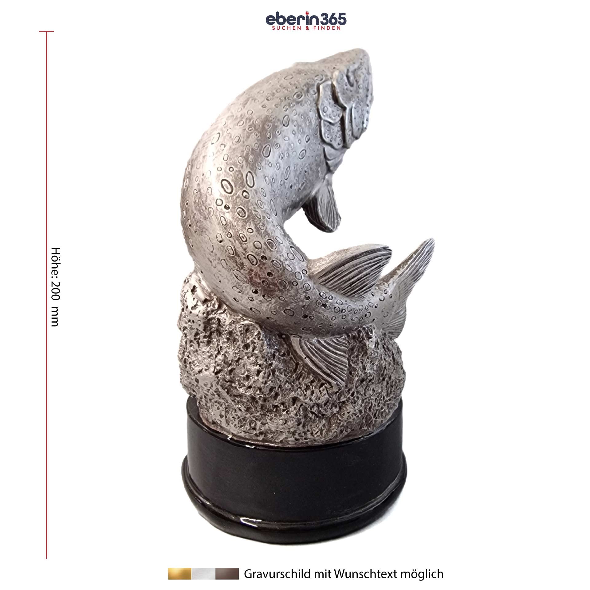 20 cm Angler Pokal mit Wunschtext - Hecht Raubfisch Trophaee in Silber