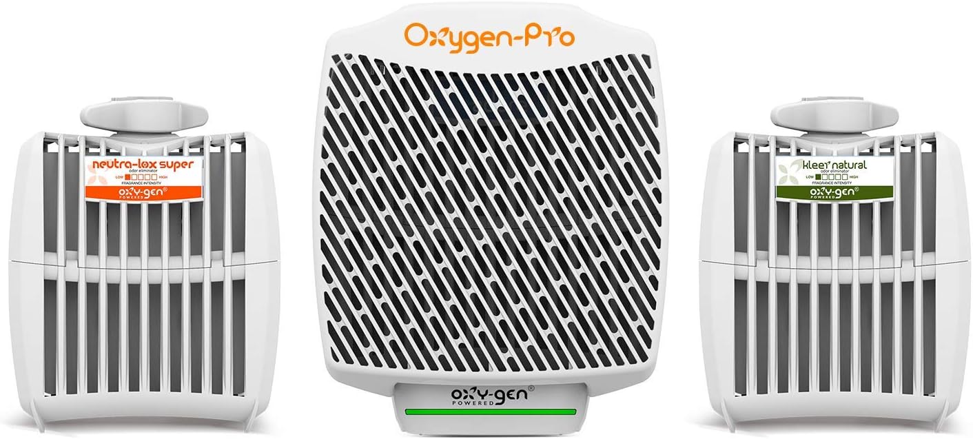 Oxygen-Pro-Natural, Low-Fragrance Starter Kit - Commercial Air Freshener and Deodorizer, Wall Mounted, Battery Operated Automatic Dispenser, Odor Eliminator, and Fragrancing System