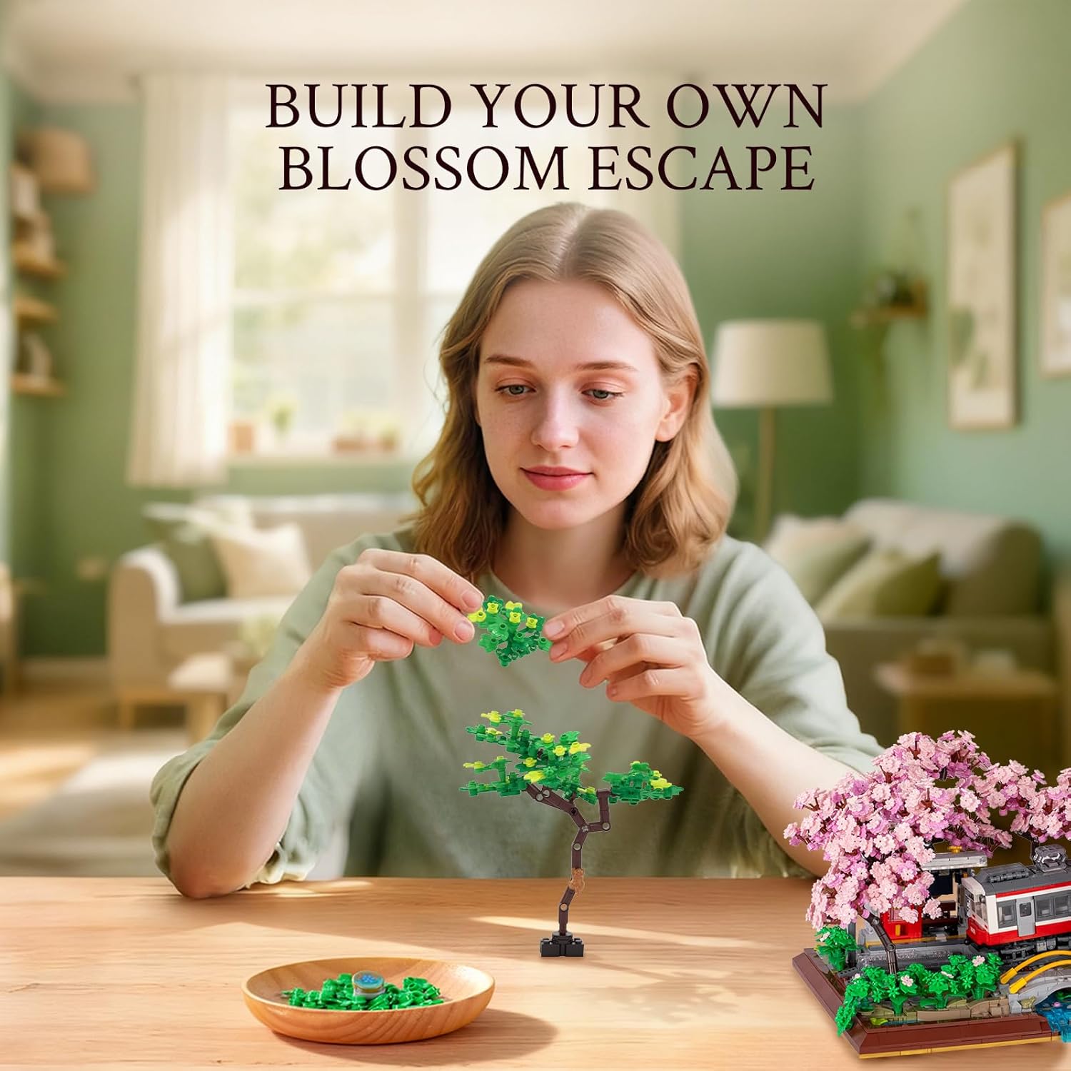 Wise Block Cherry Blossom Bonsai Tree Building Toy Set for Adults - 3150 Pcs 2-in-1 Japanese Artificial Bonsai Tree Building Blocks, Botanical Collection DIY Display for Home Office Decor - Image 2