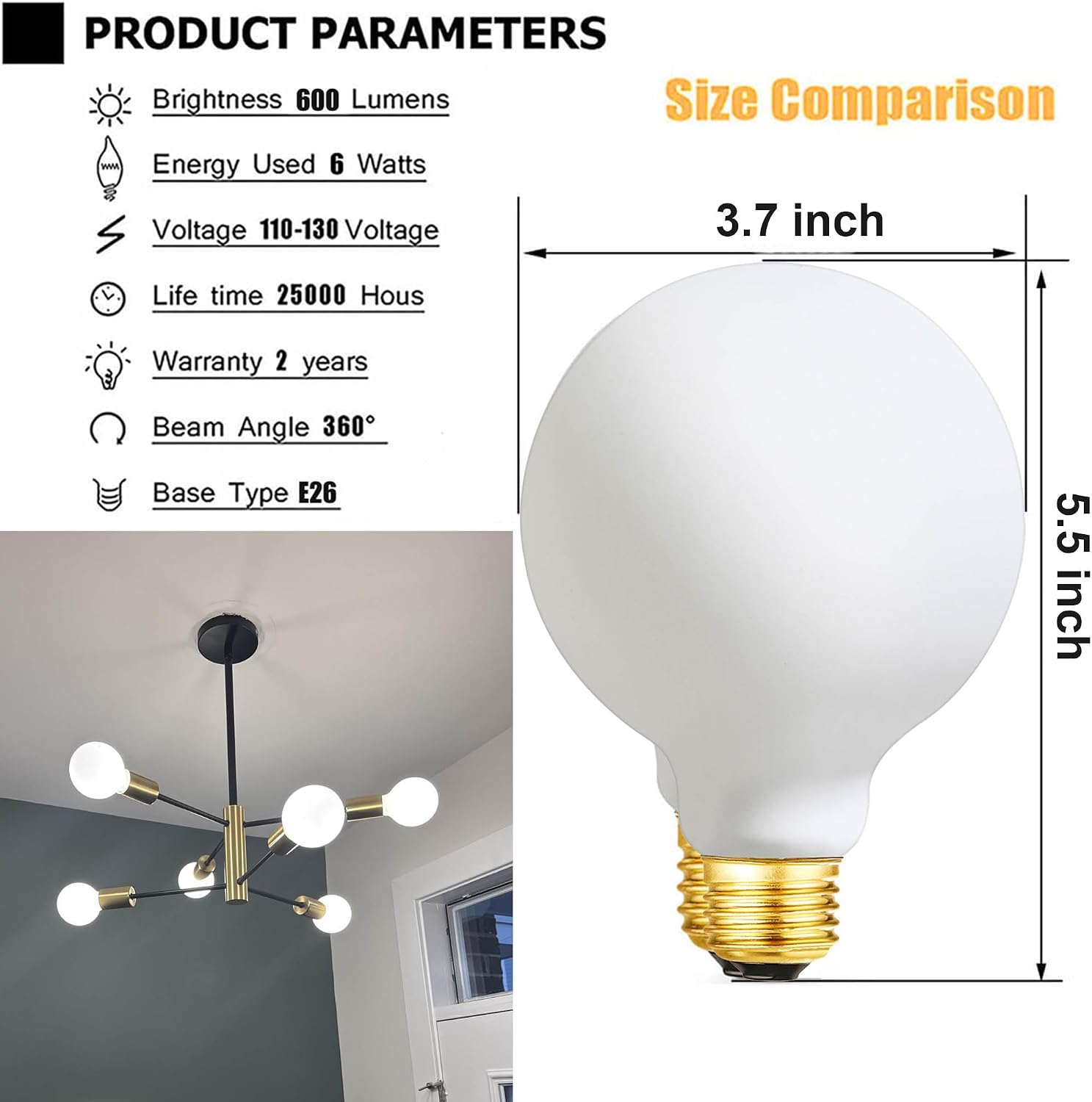 Leools LED Light Bulb G30/G95 Dimmable Flick-Free Matt White 6W Daylight White 4000k CRI95 600LM, 60W Equivalent Vintage LED Edison Globe Light Bulb,E26 Standard Base, 4 Pack