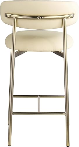 Miniatura 6 de Meridian Furniture 995Cream-C Lupita Collection Modern Taburete contemporáneo con suave piel vegana crema, marco de metal dorado cepillado, 20.5
