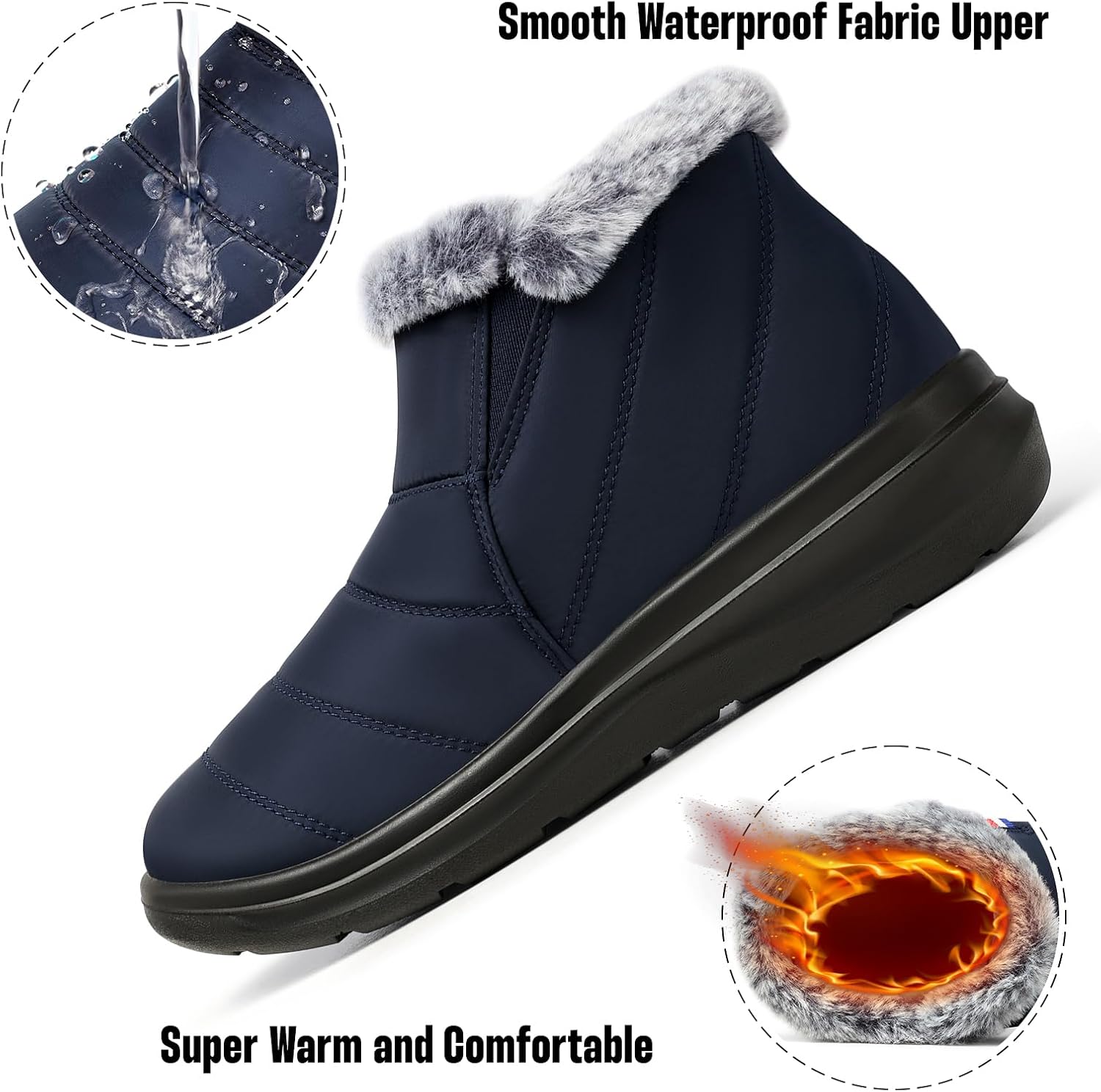 SHIBEVER Winter Waterproof Boots for Women: Snow Womens Ankle Fur Lined Shoes Slip On Warm Insulated Winter Boot - Image 6