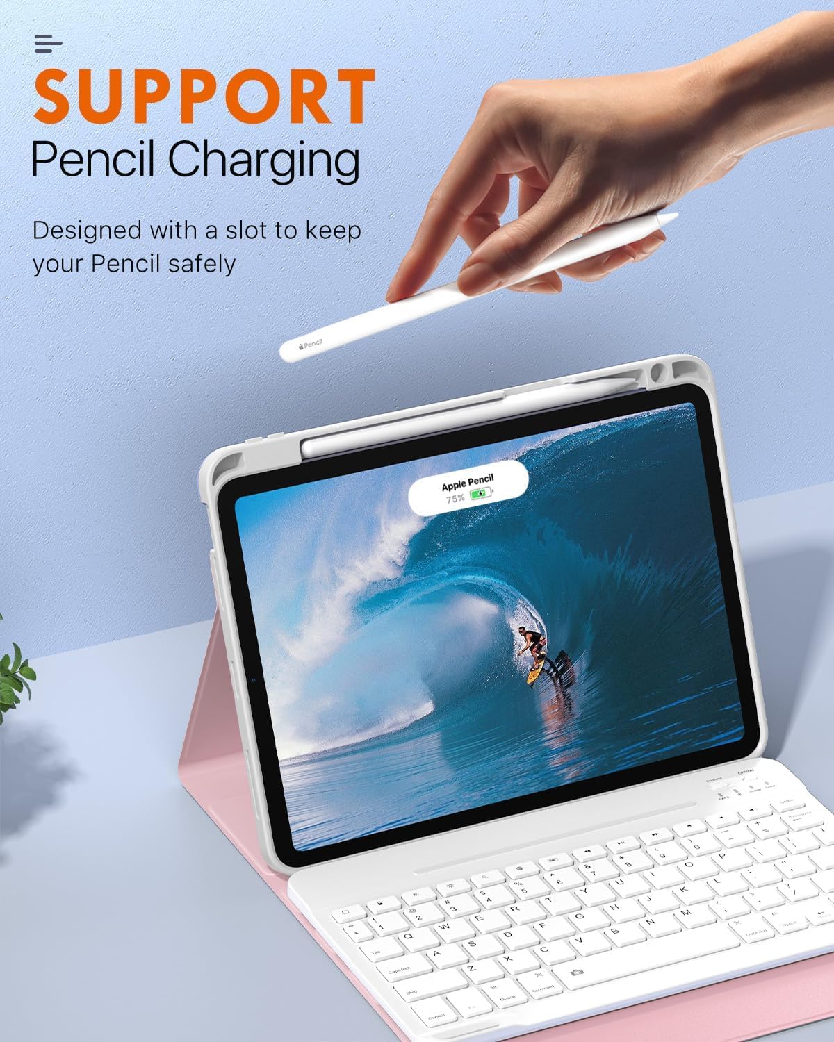 MoKo for iPad Air 11 Inch Case with Keyboard 7th/6th Gen(M4/M3-2026/2025/2024), iPad Air 5th/4th Gen Case 2022/2020 10.9'' with Pencil Holder, Light Pink Gold Marble