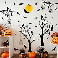 Vista 59 de Halloween Tree Branch Wall Decals Crow Black Raven Bird Wall Decals Peel and Stick Birdcage Raven Stickers Removable Black Crows Branches Halloween