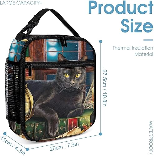 Miniatura 2 de Bolsa de almuerzo aislada con diseño de gato negro, reutilizable, bolsa portátil para hombres y mujeres