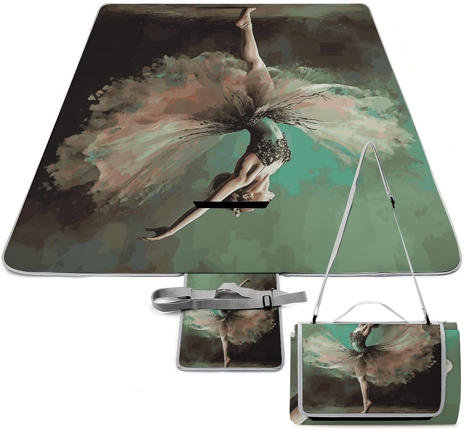 Ballerina Like Butterfly Waterproof Picnic Blanket 58.3''x58.3'',Portable and Foldable Picnic Mat with Handle,Outdoor Blankets for Lawn Park Beach Travel