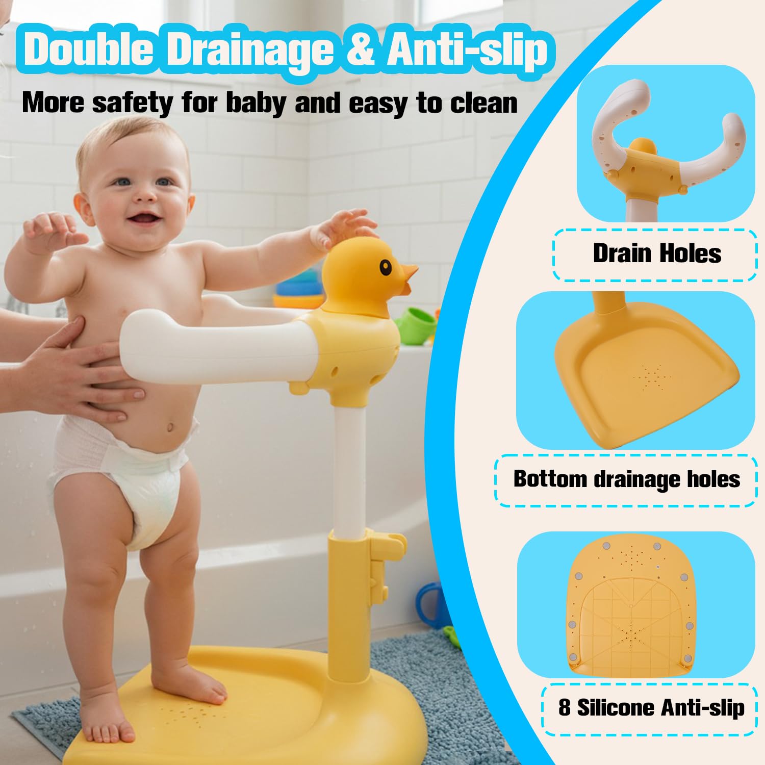 Adjustable Baby Shower Stand Support | Safety & Non-Slip Baby Bath Stand | Standing Bathtub for Infants 8-36 Months | Toddler Shower Support with 55 Lbs Capacity | Ideal Gift for Babies Bath