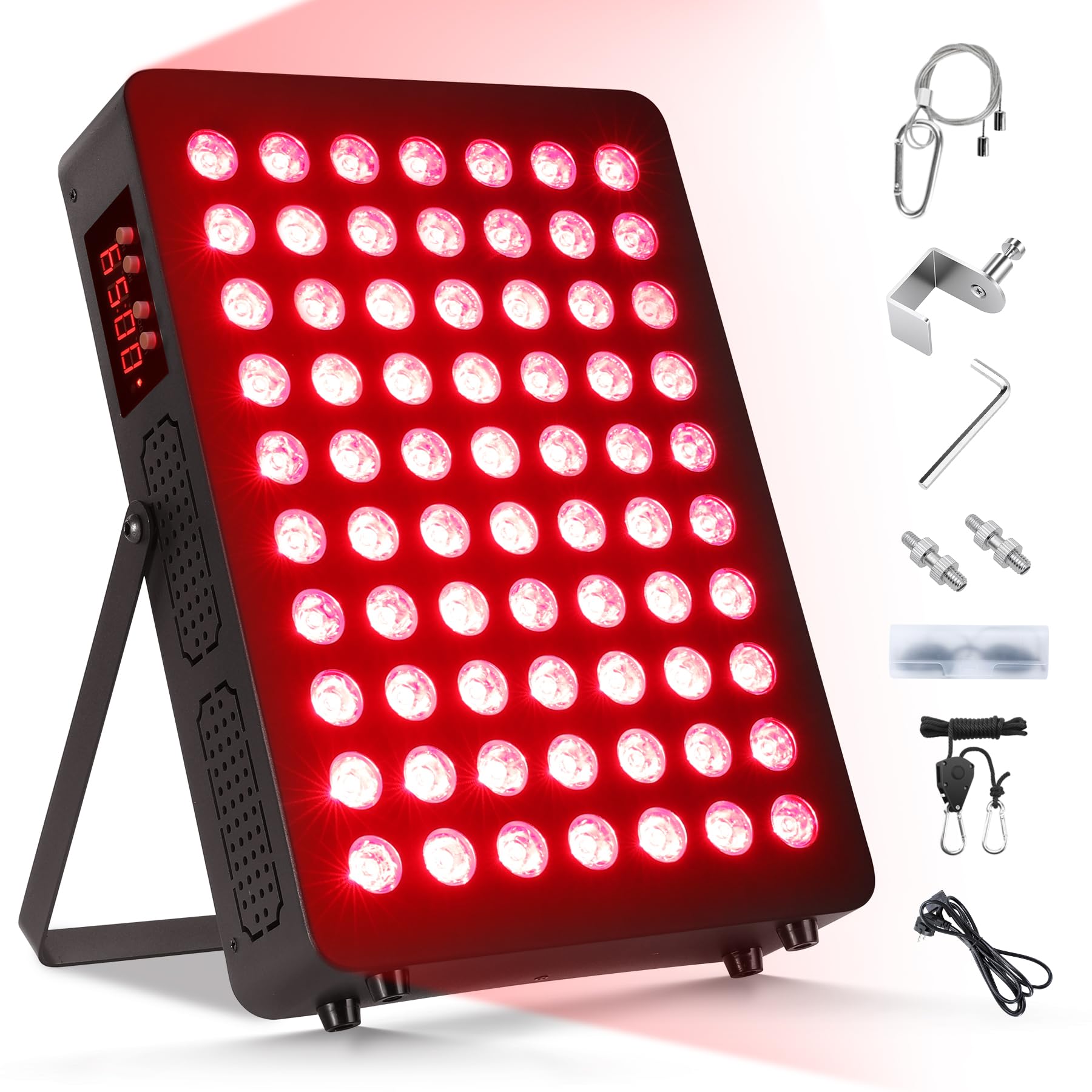 Luz Roja, Lámpara Infrarroja 660nm & 850nm, Lampara Luz Roja 120W Doble Chip 70 LEDs, con Temporizador y Soporte Ajustable, Red Light Therapy para Cara Y Cuerpo