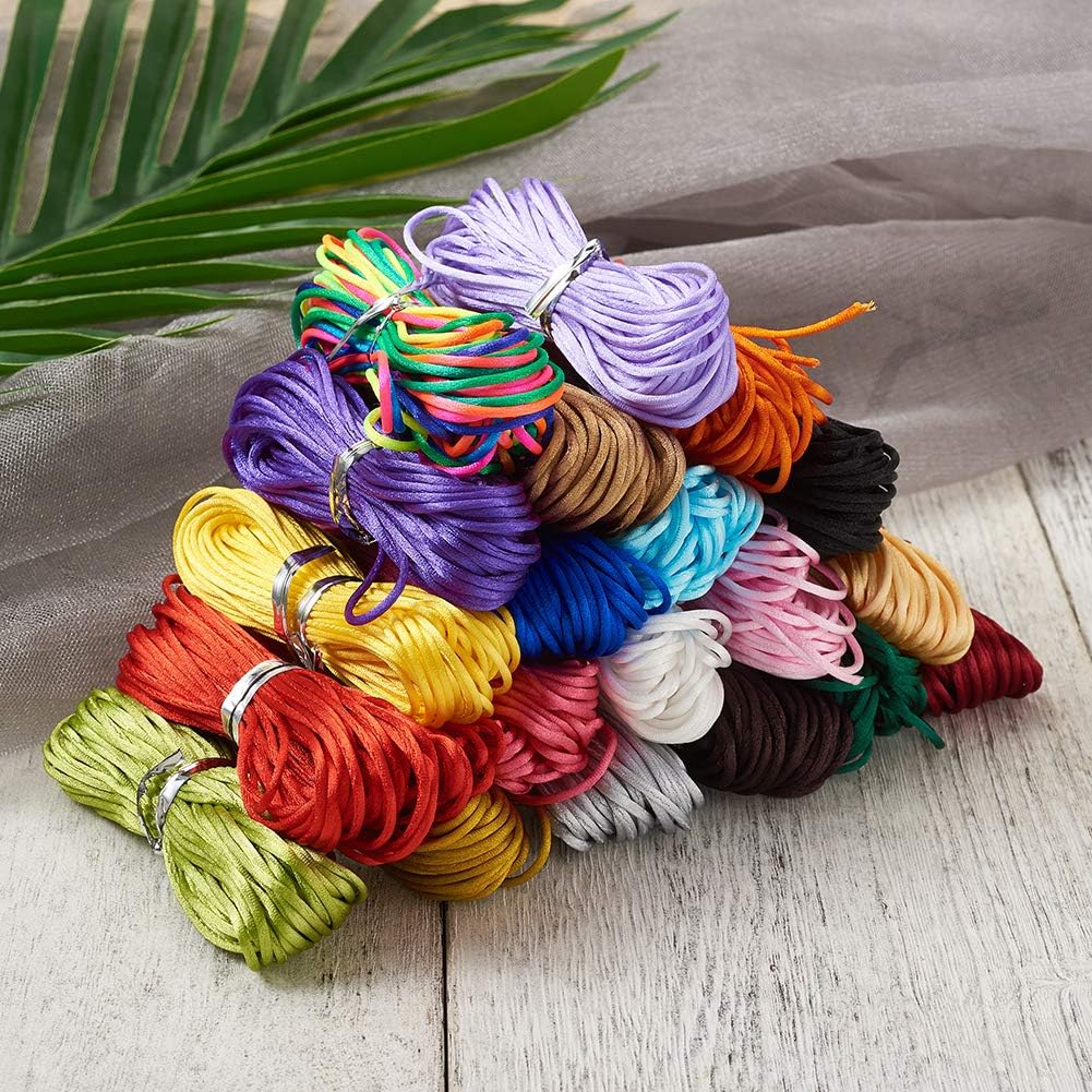 Elecrelive 200 Yards Rattail Satin Silk Trim Cord 1mm Nylon String for Bracelets, 20 Colors Nylon Beading String for Necklace Bracelet Braided Jewelry Macrame Crafts