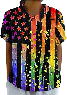 Patriotic Shirts for Women American Flag Fashion Tops Short Sleeve Collared American Star 4th of July Clothes