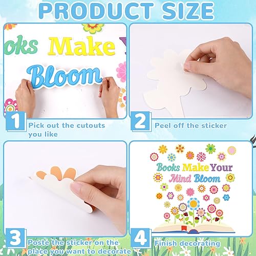 Miniatura 4 de Reading Makes Your Mind Bloom - Juego de tablones de anuncios para aula, flores de primavera, recortes de anuncios, recortes de boletines de