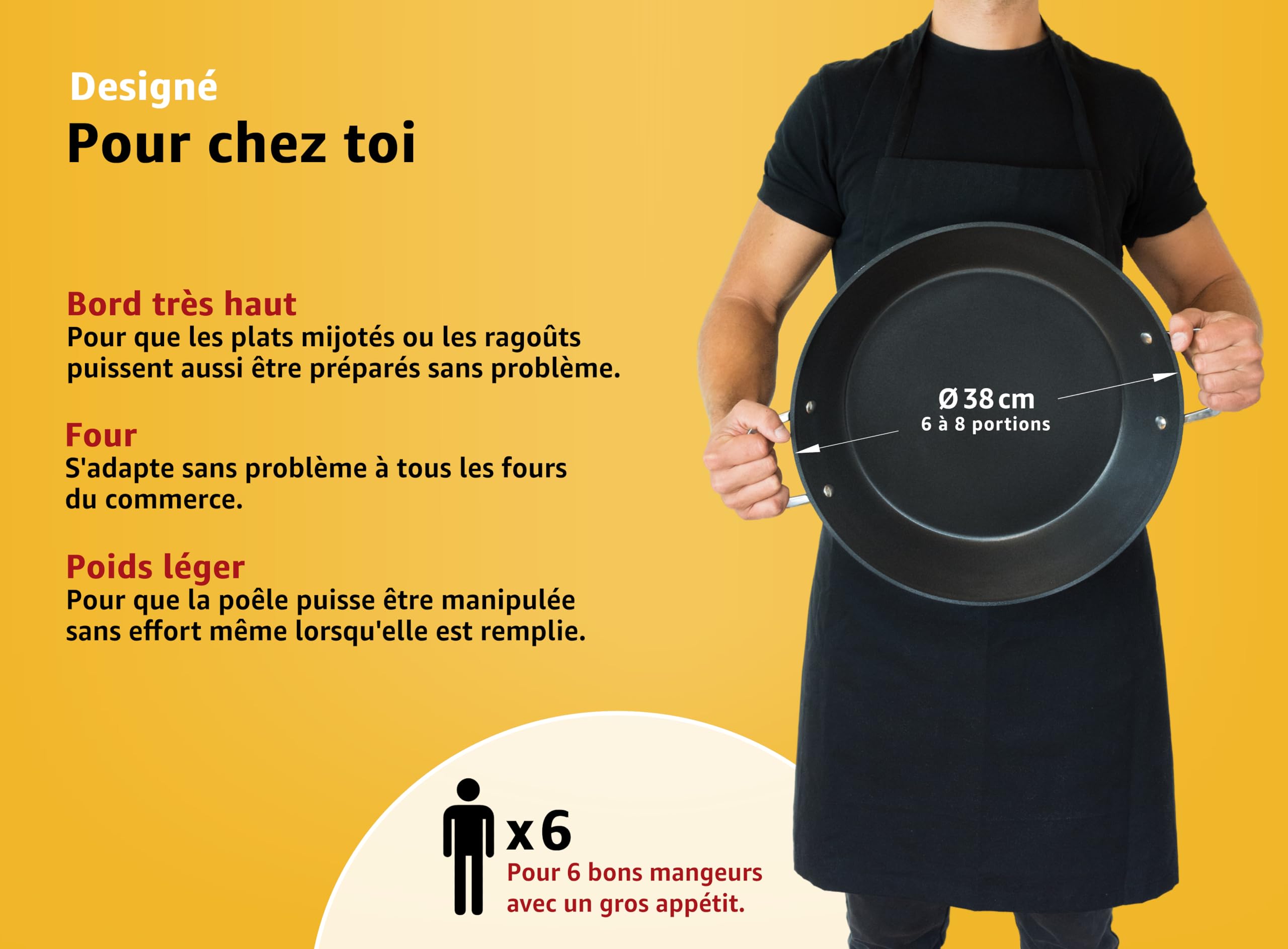 endusor Poele à paella Induction - Poele paella avec 38cm de diamètre pour 6-8 personnes - Adaptée à toute cuisinière + revêtement anti-adhésif | Induction Gaz Céramique Électrique | Paella maison