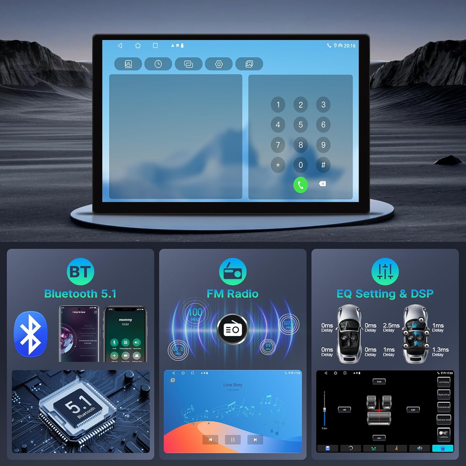 Leadfan 13.1" 2K Car Radio for Jeep Wrangler JK 2007-2018 Grand Cherokee 2005-2012 Dodge Ram 2009-2012 Touch Screen Stereo, Wireless Carplay Android Auto GPS Bluetooth WiFi FM SWC+Backup Camera