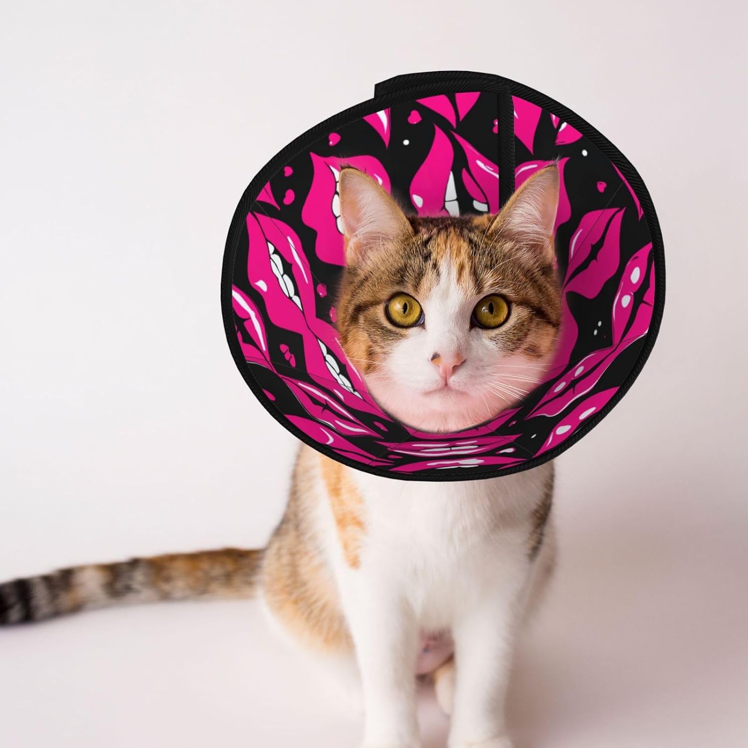 Lips Print Cat Cone Collar, Adjustable Elizabethan Collar, Soft Dog Recovery Collars, for Small Large Cats