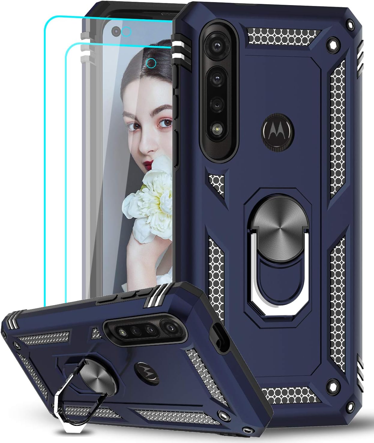 LeYi Compatible with Moto G Power 2020 Case (Not Fit 2021) with [2Pack] Tempered Glass Screen Protector,[Military-Grade] Phone Cover with Ring Kickstand for Motorola G Power 2020, Blue