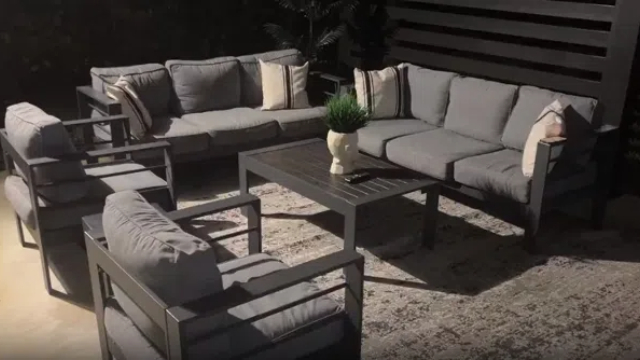 Solaste Aluminum Patio Furniture Set for All Weather, Modern Metal Outdoor Furniture Set with 27.5" Deep Seating and 3.2" Wide Armrest, Outdoor Patio Conversation Set with 5" Cushion, Black and Blue